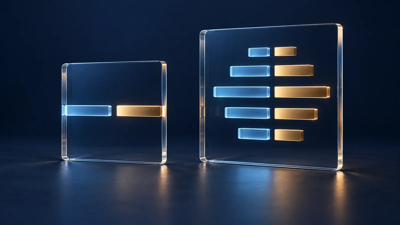 A single pair of blue and brass quote bars beside a glass panel showing multiple levels of market depth.