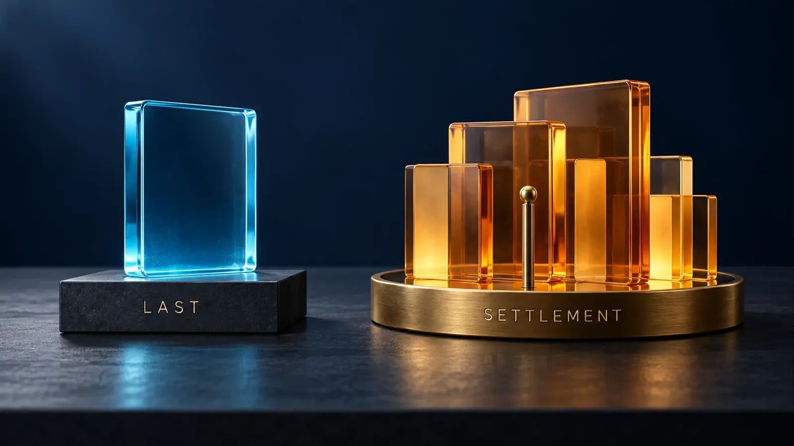A single cyan glass tile labelled Last beside amber tiles and a reference marker labelled Settlement.